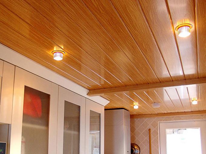 5mm de Comités van pvc van het Dikteplafond voor Keuken Twee Gouden Lijn Houten Kleur